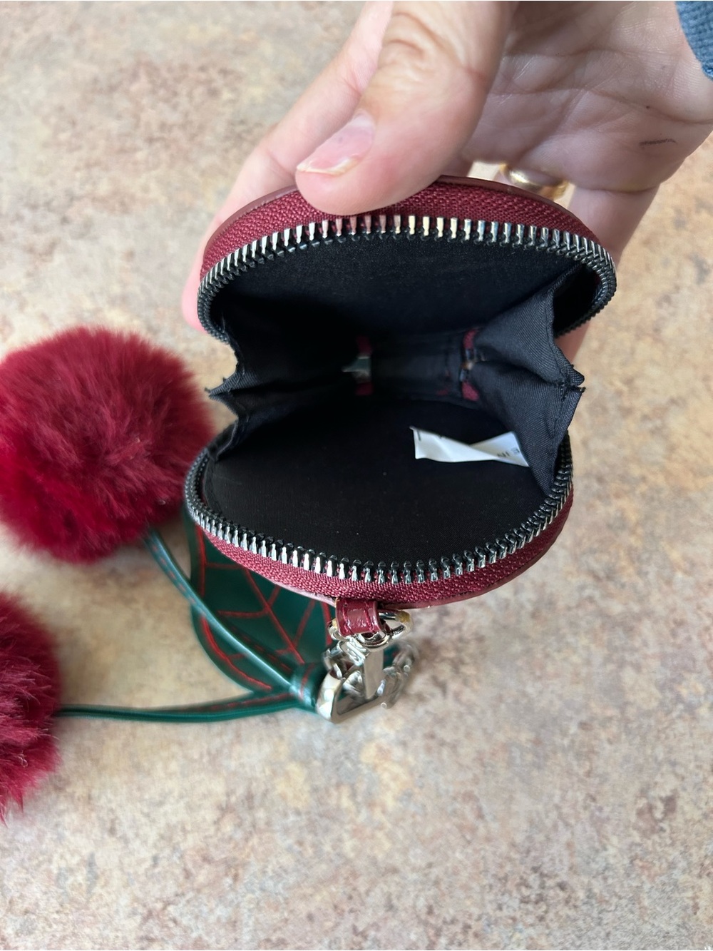 Adorable like new Cherry Pom Pom Chain plus Circular Coin Purse - Picture 3 of 3